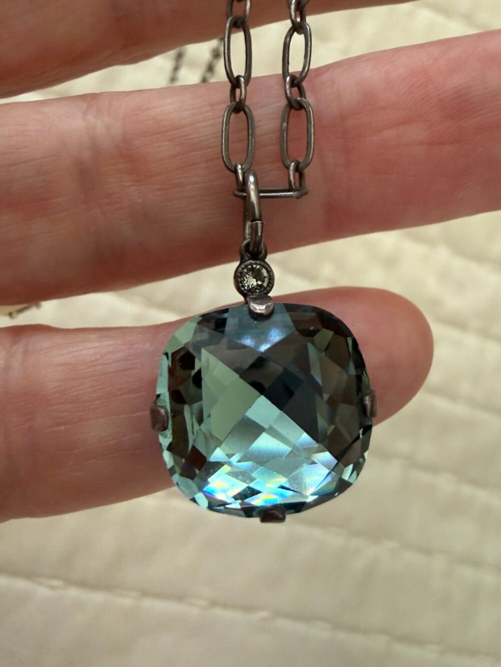 La Vie Parisiene Silver Necklace with lighter blue inset 5/8" crystal stone